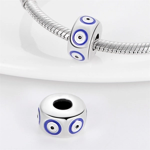 Perle de breloque œil porte-bonheur en argent avec émail bleu et blanc pour bracelet