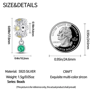 Detailed S925 silver daisy bead charm with yellow and green cubic zirconia stones