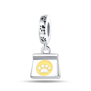 Detailed silver charm featuring a yellow pet paw print pendant for DIY bracelets