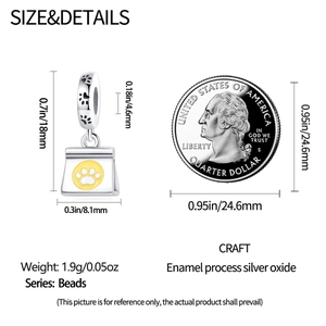 Detailed size comparison of a S925 silver cat burger bead charm against a US quarter coin