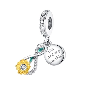 Sunflower infinity charm with 'You are my sunshine' engraving for DIY bracelets