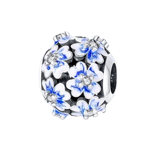 Charms fleur en argent 925 avec émail bleu et oxydes de zirconium pour bracelets DIY