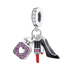 Silver charm with high heels, lipstick, and perfume bottle pendants for bracelets