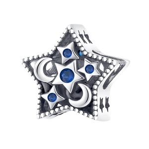 S925 Sterlingsilber Traumfänger Stern- und Mondperle mit blauen Kristallen