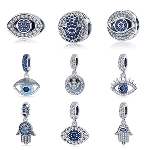 Ojo Turco Mano de Fátima Cara Sonriente Dijes Cuentas Para Creación de Joyas DIY Cobre Plateado Plata 925 Diamante Imitación Colgante