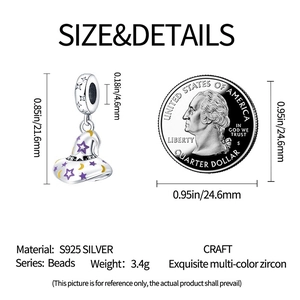 Riferimento dimensionale del ciondolo a cappello da mago in argento con stelle e una moneta