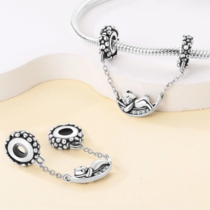 925 Versilbert Kupfer Mond Schlafender Bär Sicherheitskette Anhänger Mit Zirkonia Für Damen Armband DIY Schmuckzubehör