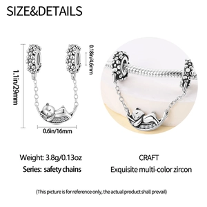 925 Silber Sicherheitskette mit schlafendem Bären und Zirkon-Mond-Anhänger, 29mm x 16mm