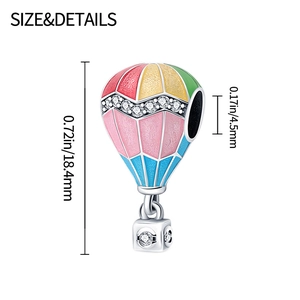 Detailmaße des bunten Heißluftballon-Anhängers mit glitzernden Zirkon-Akzenten
