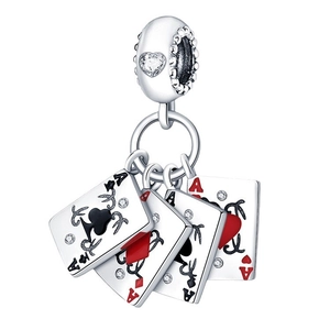 Silberner Spielkarten-Anhänger mit Herz-Zirkonia für DIY Armbänder und Ketten