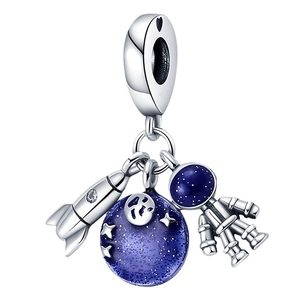 Weltraum-Anhänger mit Rakete, blauer Emaille-Planet und Astronaut für Bettelarmbänder