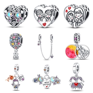 Dijes Colgantes de Esmalte Corazón Mariposa Plateados Cuentas Soul Sister Globo Aerostático para Accesorios de Joyería DIY