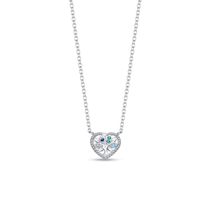Close-up of heart-shaped tree of life pendant with colorful gems and sparkling crystals