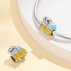 Puppy in yellow convertible charm bead in silver finish with MY LOVE engraving