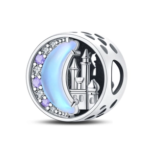 Detailed charm with silver moon, blue castle, purple crystals, and heart cutout details