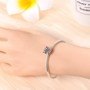 Bracelet chaîne serpent en argent avec charm chat mignon et incrustation de zircon rose