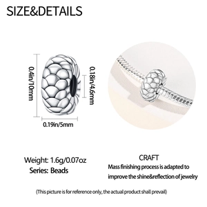 Charm in argento con scaglie di drago per bracciali fai-da-te con misure dettagliate