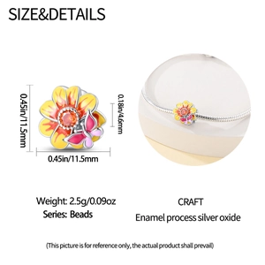 Detailed view of 11.5mm flower charm bead with orange gem and butterfly for DIY bracelets