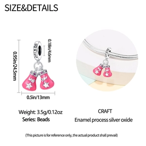 Pendentif gant de boxe rose en argent 925 avec gravure POW pour bracelets DIY