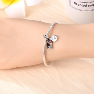 Detailed macro view of S925 silver wedding charm bracelet with bride and groom pendants