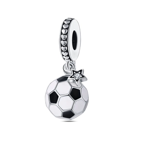 Detailed close-up of a soccer charm with heart-patterned bail and sparkling star accent