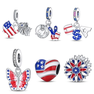 Versilberte Emaille Amerikanische Flagge Adler Herz Schmetterling DIY Anhänger Für Armband Schmuckherstellung Strass Unabhängigkeitstag Schmuckzubehör
