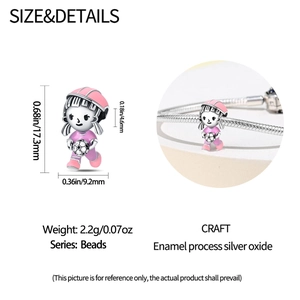 Detailed size chart of S925 silver football girl bead charm with dimensions and weight