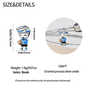 Detail showing cartoon basketball boy bead dimensions 16.1mm by 9.2mm for DIY bracelets