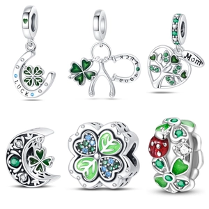 Green Lucky Clover Horseshoe Tree Of Life Charms For DIY Bracelets Silver Plated Enamel Rhinestone Beads Mother Gift Fashion Jewelry Accessories