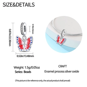 Detaillierte Maße des Schmetterling-Charms 22,3mm mit Flaggenemaille und Oxid-Silber