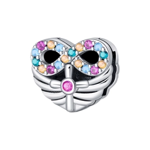 Ciondolo cuore infinito con croce in argento S925 e pietre colorate per bracciali