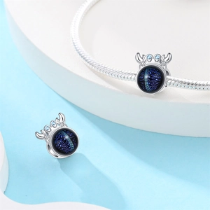 Charme de style océan en argent 925 avec pierre bleue sur bracelet chaîne serpent