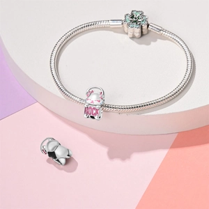 S925 zilveren slangenketting armband met emaille bloemsluiting en rock stijl kat bedel