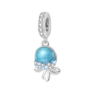 Pendentif méduse en plaqué argent 925 avec cristal bleu et perle scintillante pour bijoux