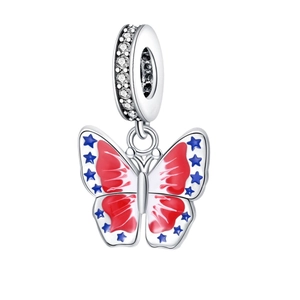 Schmetterling Anhänger im USA Flaggen Design mit Emaille und weißen Zirkonia