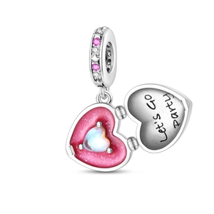 Mode Pink Emaille Herz Medaillon Charm Versilbert Öffnbarer Anhänger Mit Herzstein Und Strass Für DIY Schmuck Armband Damen Accessoire
