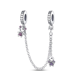 Cadena de seguridad para pulseras con anillos de corazón y dijes de niñas púrpuras