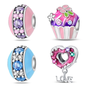 Perles De Charme Macaron Dessert DIY Cuivre Plaqué Argent Émail Coeur Beignet Cupcake Strass Pendentif Pour La Fabrication De Bracelets De Bijoux