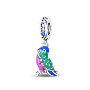 Silver Plated Colorful Parrot Charm Enamel Rhinestone Animal Pendant For DIY Jewelry Making Bracelet Accessories Women