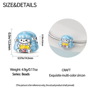 Vue détaillée du charm mouton bleu avec dimensions 12,5mm x 14,5mm et poids 4,9g