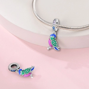 Colorful parrot charm in enamel and silver plating for DIY jewelry bracelets