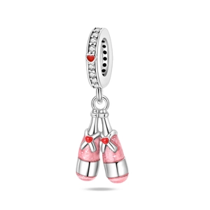 Detail of 925 silver beer glass charm with pink enamel and sparkling white zircons