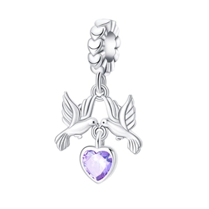 Charm Albero della Vita e Colomba della Pace con ciondolo a cuore viola