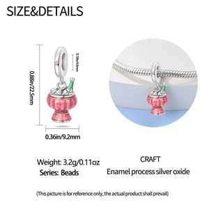 Detailed view of silver cocktail charm dimensions for bracelets with enamel finish