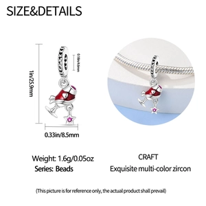 Detailed size specifications of the silver beer mug charm with heart and star dangle