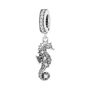 Detailed seahorse charm in vintage silver finish with sparkling cubic zirconia stones