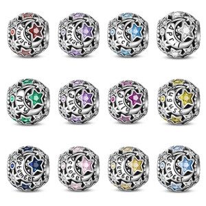 Kupfer Versilbert Geburtsstein Stern Mond Perle Charm Für Armband DIY Schmuckherstellung Zubehör Für Damen Geburtstagsgeschenk