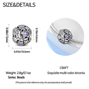 Detailansicht Silberner Geburtsstein-Charm Februar mit hohlem Mond und Sternen