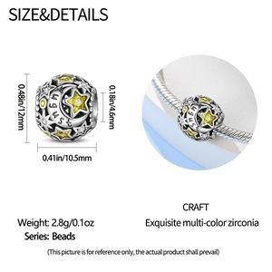 Makro-Detail des August-Charm-Beads mit Stern-Zirkon und Gravur für DIY-Armbänder