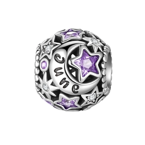 Silberner Juni-Geburtsstein-Anhänger mit Mondsichel und lila Zirkon für DIY-Armbänder